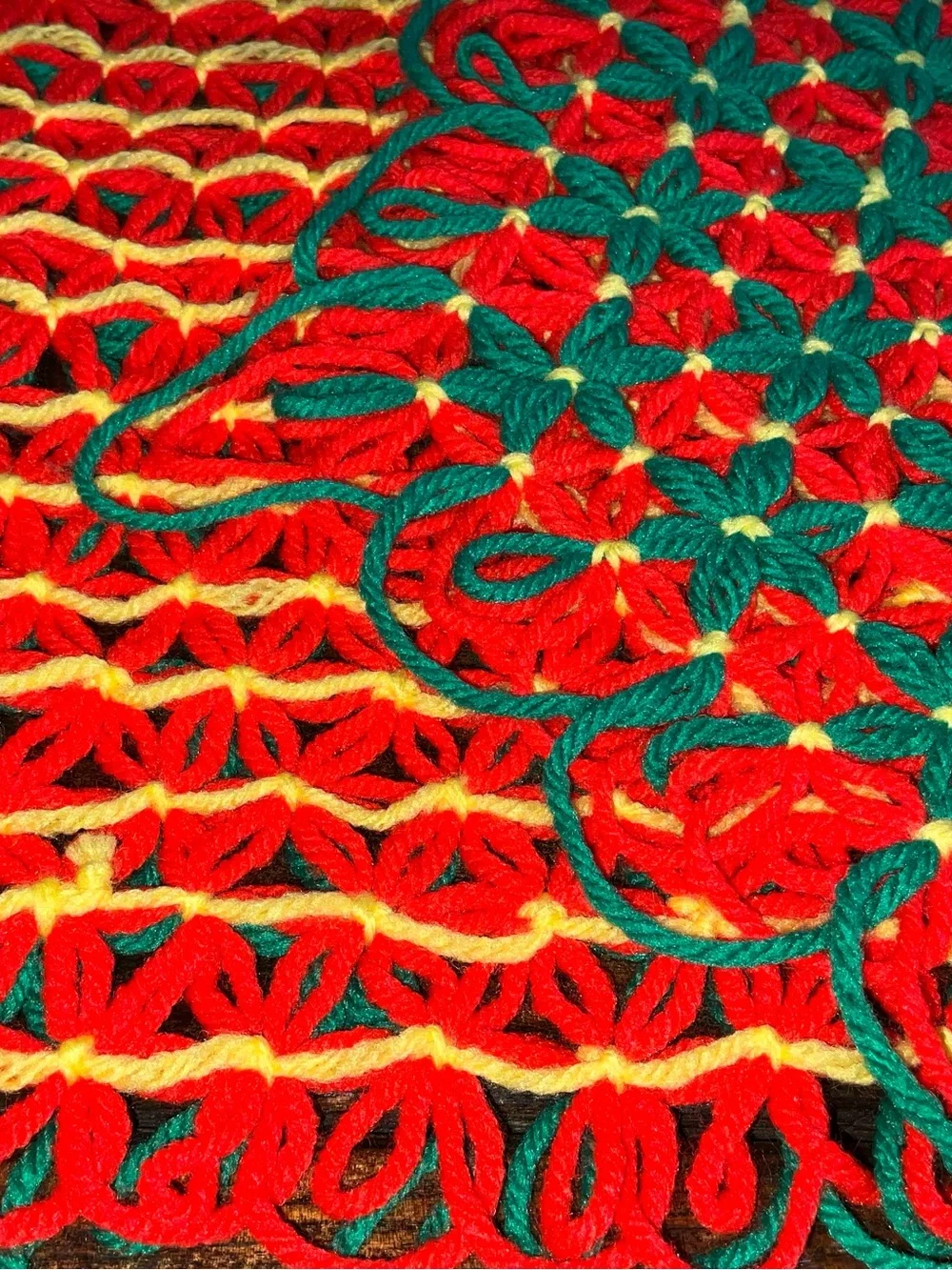 Vintage Lot of 4 Crocheted Placemats Bright Orange Green